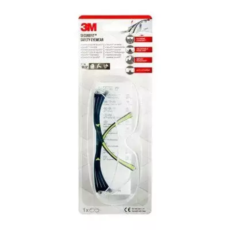 Safety goggles 3M SF4000CC1 — plastic protective eyewear, transparent lens, black/green