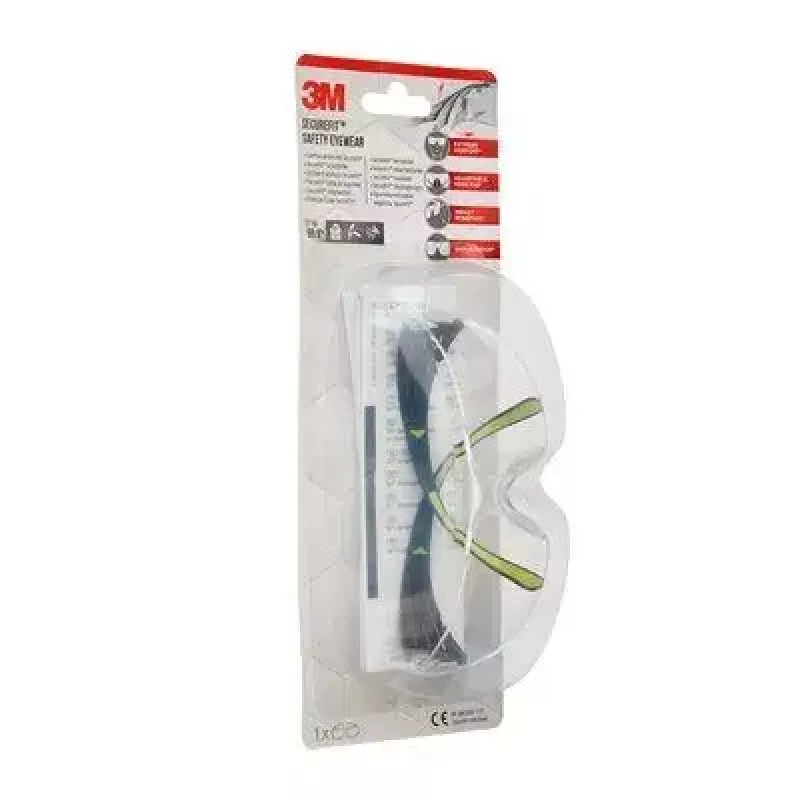 Safety goggles 3M SF4000CC1 — plastic protective eyewear, transparent lens, black/green