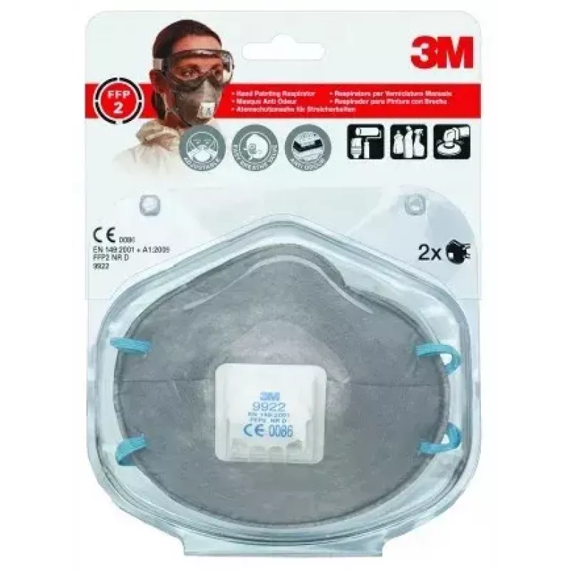 Dust mask 3M 9922C2, reusable respirator-style, pack of 2, anthracite