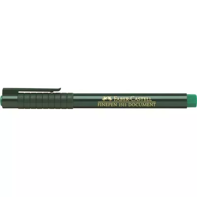 Fineliner pen Faber-Castell 151163 — green ink, black barrel, round shape, 1 pc