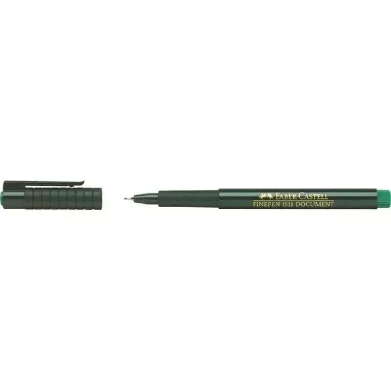 Fineliner pen Faber-Castell 151163 — green ink, black barrel, round shape, 1 pc