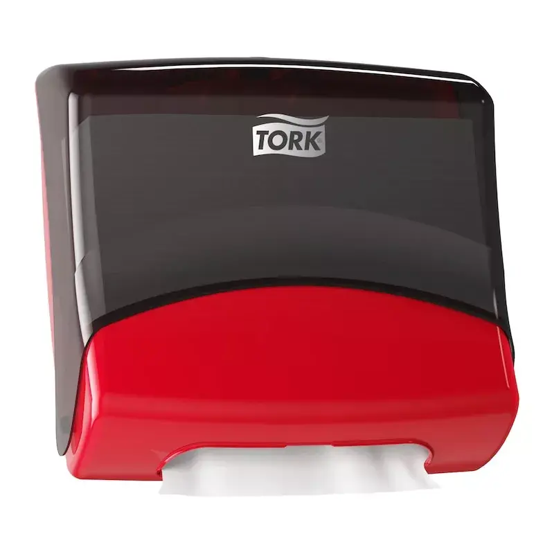 Paper towel dispenser Tork 654008 — wall-mounted, width 427 mm, depth 206 mm, height 394 mm, red