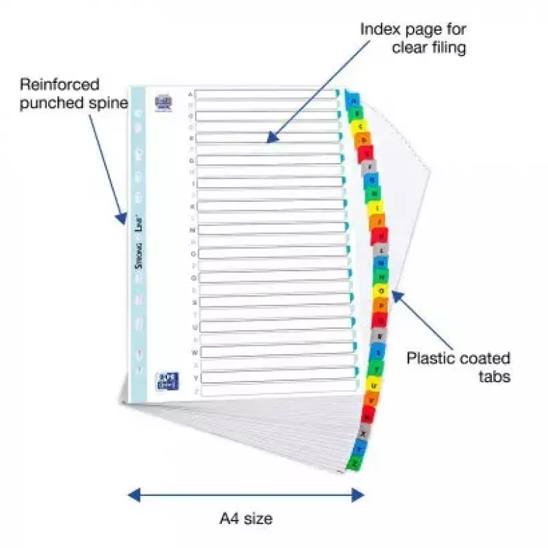 ELBA Mylar Card Index, A-Z, 26-Part, A4, 210 x 297mm, Coloured Tabs (596581-20)