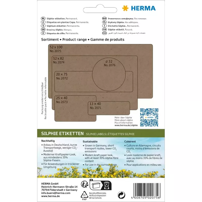 HERMA 2075 self-adhesive label Rounded rectangle Permanent Brown 72 pc(s)