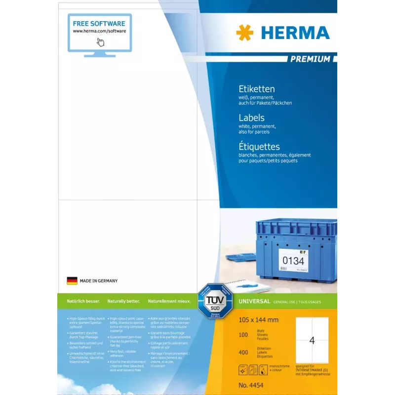 Self-adhesive printer label HERMA Labels Premium A4 105x144 mm