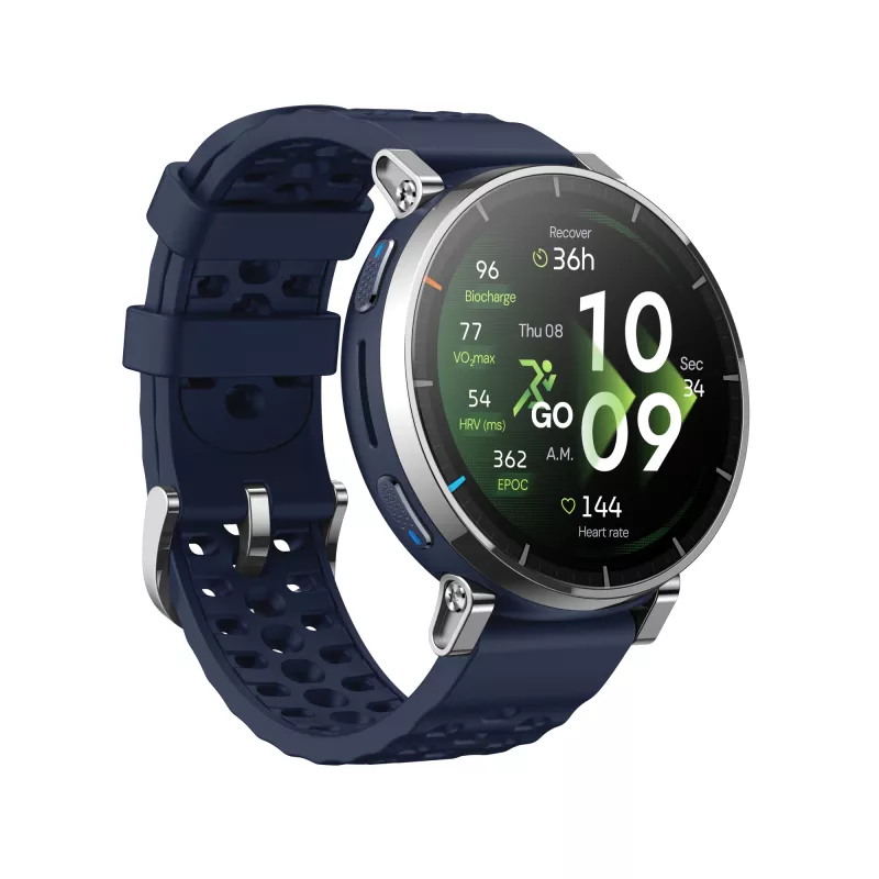 Smartwatch Amazfit W2558GL2N — 1.32 inch (3.35 cm) AMOLED 466×466 px, GPS, 365 mAh, silicone band (blue)