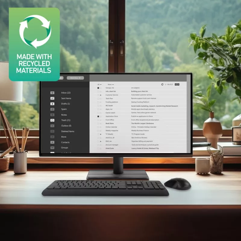 ACT Wireless keyboard and mouse bundle (Qwerty), silent click, eco-friendly, made from recycled materials