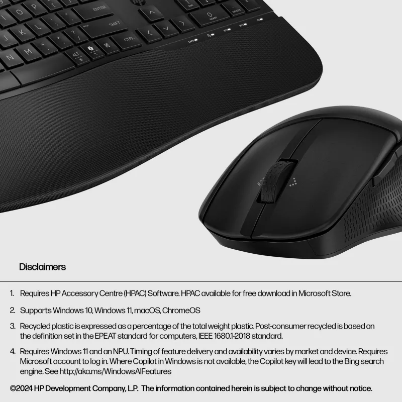 HP 680 Comfort Dual-Mode Keyboard and Mouse Combo, Full-size (100%), Wireless, RF Wireless + Bluetooth, QWERTY, Black, Mouse included