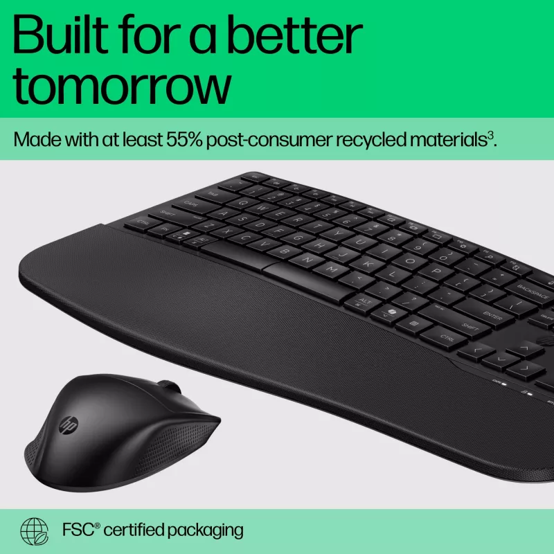 HP 680 Comfort Dual-Mode Keyboard and Mouse Combo, Full-size (100%), Wireless, RF Wireless + Bluetooth, QWERTY, Black, Mouse included