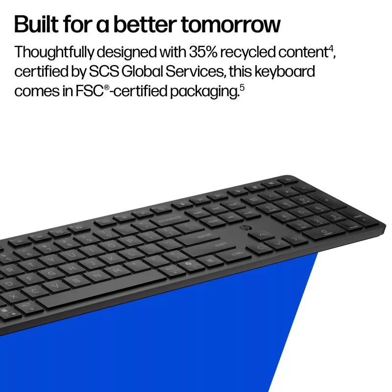 HP 490K Multi-Device Dual-Mode Keyboard, Full-size (100%), Wireless, USB + Bluetooth, QWERTY, Black