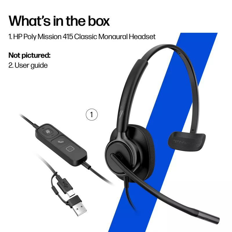 Wired Stereo Headset HP Poly Mission 425 USB — Bulk, Weight 132 g