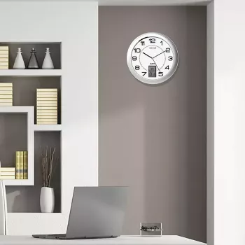 Wall/table clock Unilux 100340853 — Quartz, round metallic silver, Ø 31 cm, battery AA/AAA