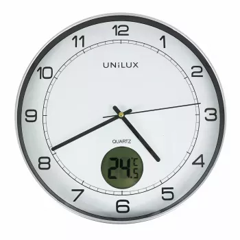 Wall/Table Clock Unilux 400094592 — Quartz, Round Metallic Silver, Ø 30 cm, Battery AA/AAA