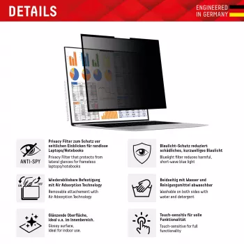 Displex PRIVACY SAFE removable 2-way privacy filter for Laptop/ Notebook (randlos/frameless) 14'' (16:10)