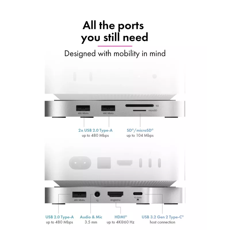 ICY BOX 7-in-1 USB Type-C DockingStation with M.2 NVMe slot, SSD, Memory card, M.2, 4 TB, USB 3.2 Gen 2 (3.1 Gen 2) Type-C, Silver, Aluminium