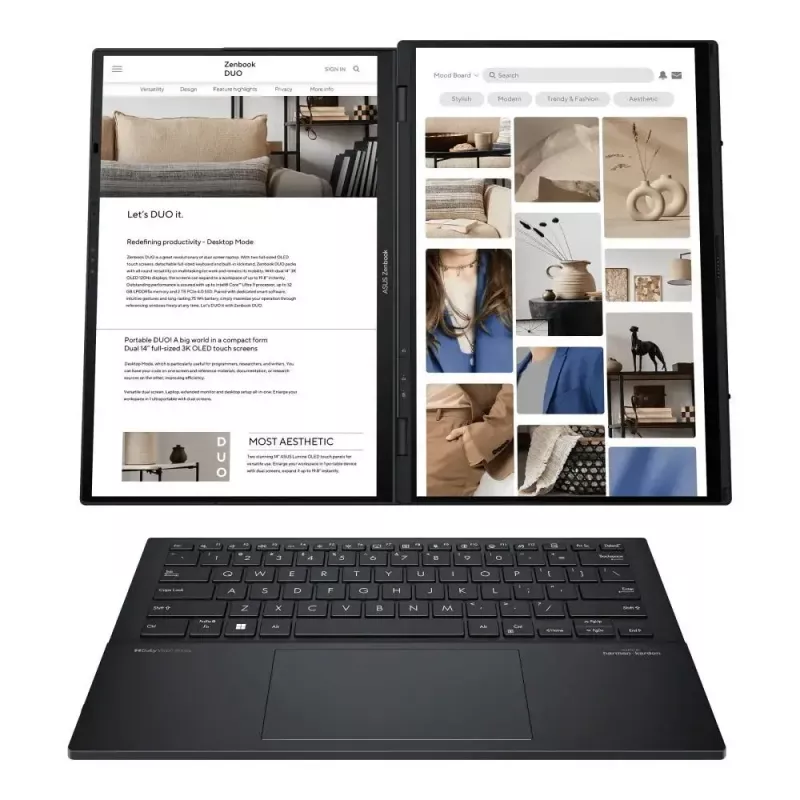 Laptop ASUS Zenbook Duo UX8406CA-QL121W — Ultra 7 2x14.0 inch OLED FHD Touch 60Hz, 32GB LPDDR5X, 1TB SSD, Intel Arc, 75WHr, Cam 1080p