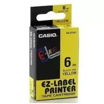 Label tape CASIO XR-6YW1 — 6 mm x 8 m, black text on yellow, black cartridge