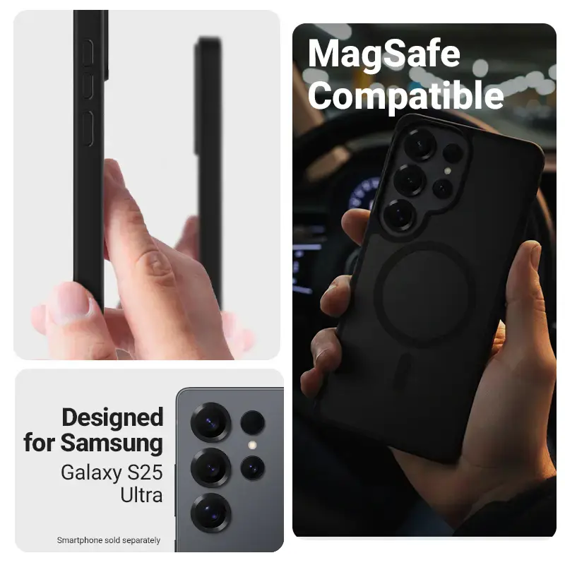 Protective Case Crong Hybrid Matte Magnetic for Samsung Galaxy S25 Ultra — TPU+PC, Black
