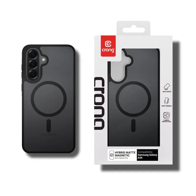 Protective case Crong Hybrid Matte Magnetic for Samsung Galaxy A56 — TPU + PC, black