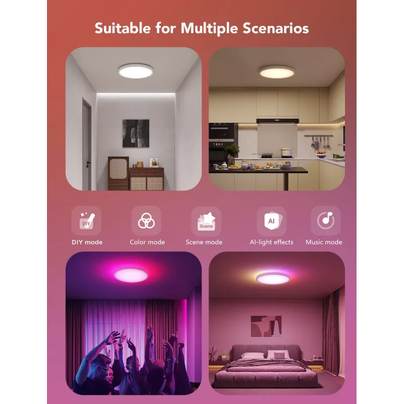 Smart ceiling light Govee 30cm RGBWW + RGBIC Wi‑Fi/Bluetooth 28 W, white, Ø300×30 mm