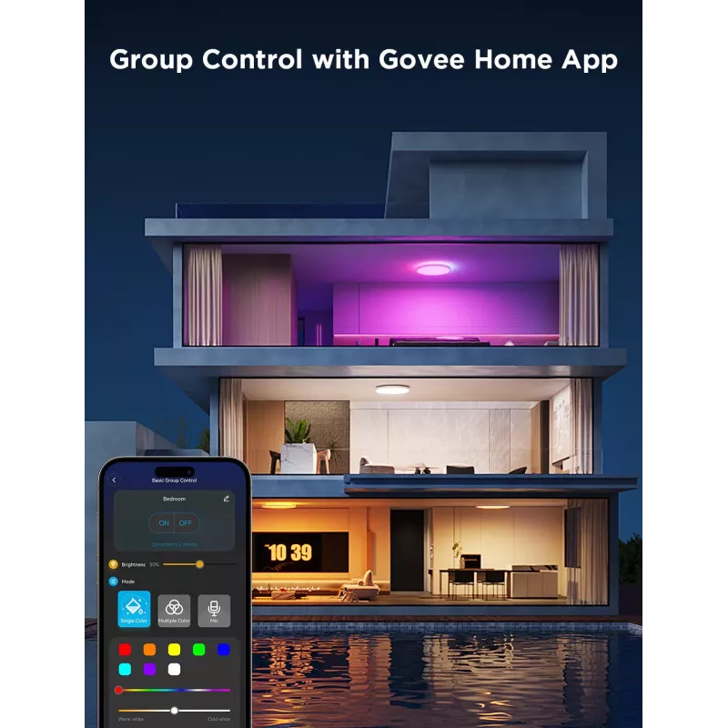 Smart ceiling light Govee 30cm RGBWW + RGBIC Wi‑Fi/Bluetooth 28 W, white, Ø300×30 mm