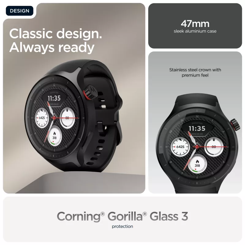 Motorola Moto Watch 3.63 cm (1.43 inch) OLED 47 mm Digital Touchscreen Black GPS (satellite)