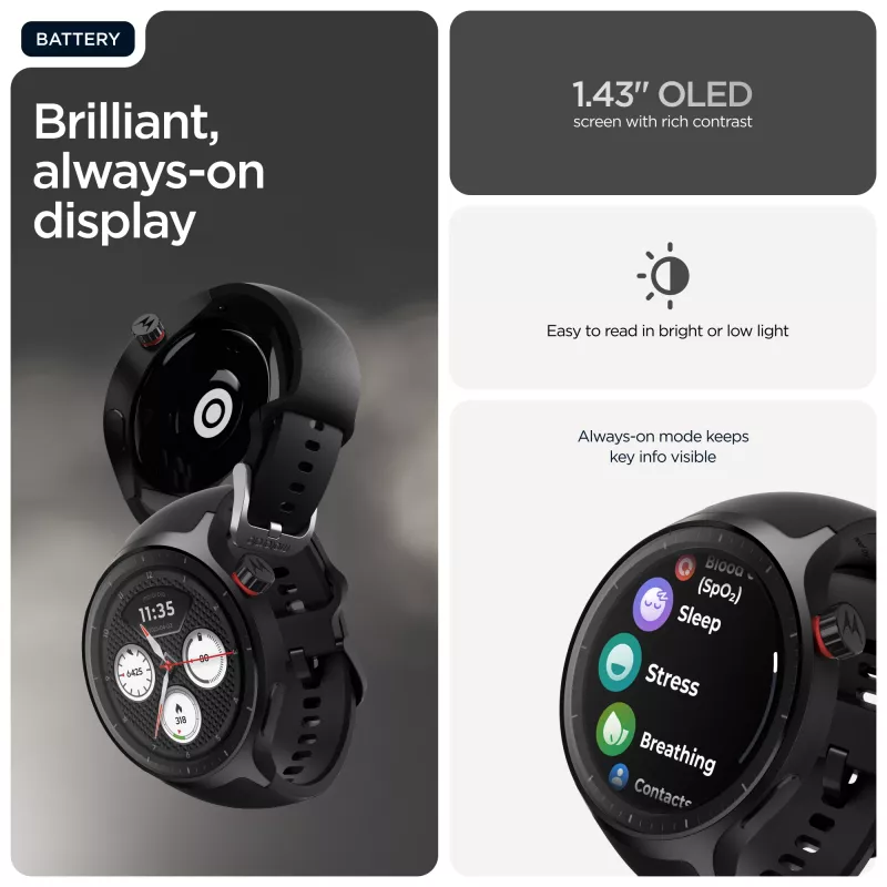 Motorola Moto Watch 3.63 cm (1.43 inch) OLED 47 mm Digital Touchscreen Black GPS (satellite)