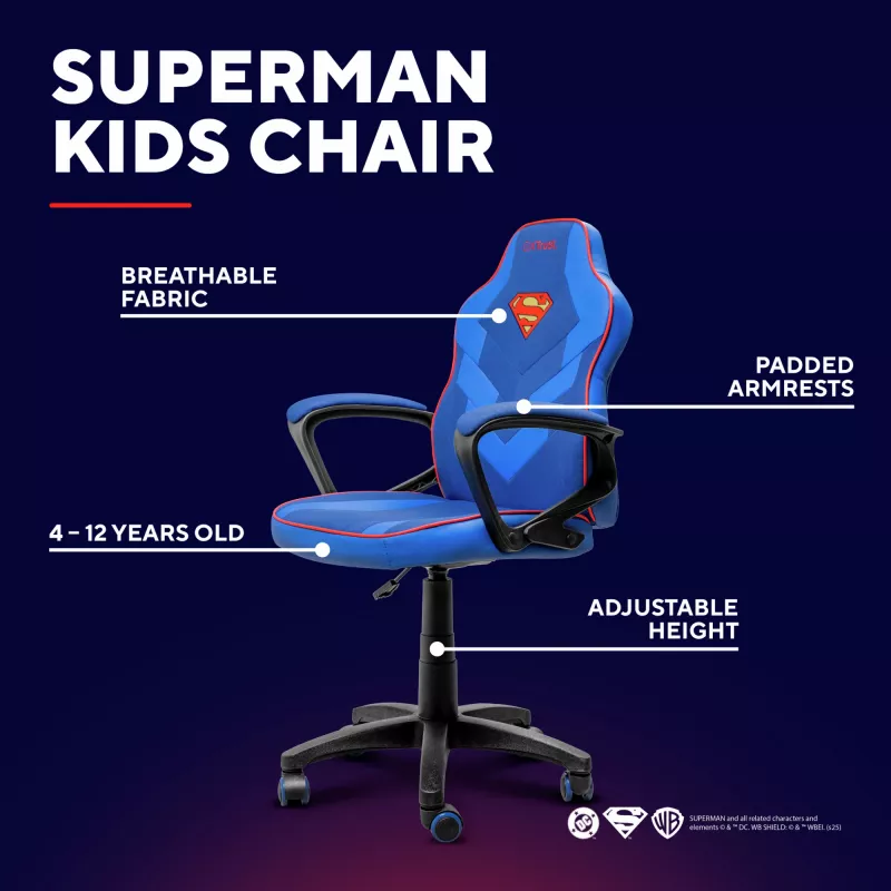 Gaming chair TRUST GXT 703SM REVVO Kids Superman Blue – children's gaming chair, ergonomic design, adjustable features