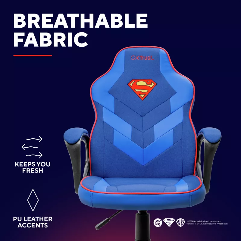 Gaming chair TRUST GXT 703SM REVVO Kids Superman Blue – children's gaming chair, ergonomic design, adjustable features
