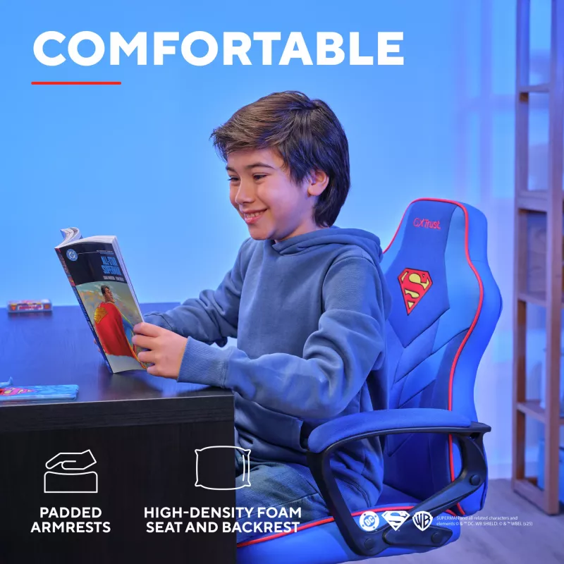 Gaming chair TRUST GXT 703SM REVVO Kids Superman Blue – children's gaming chair, ergonomic design, adjustable features