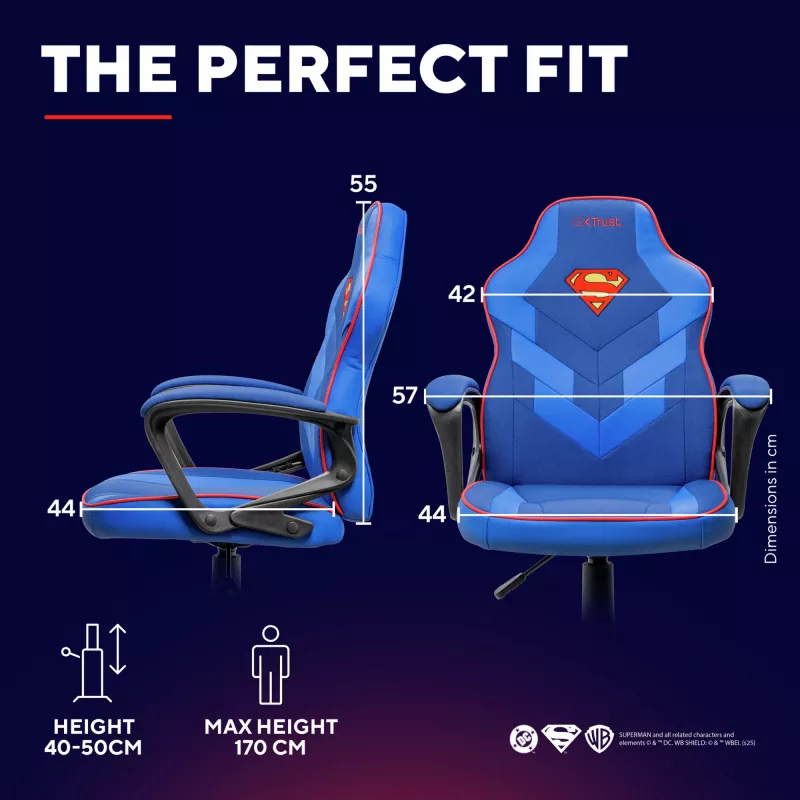 Gaming chair TRUST GXT 703SM REVVO Kids Superman Blue – children's gaming chair, ergonomic design, adjustable features