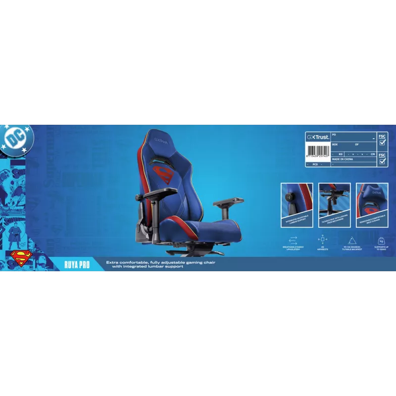 Gaming chair TRUST RUYA PRO GXT721SM Superman — ergonomic design, adjustable height