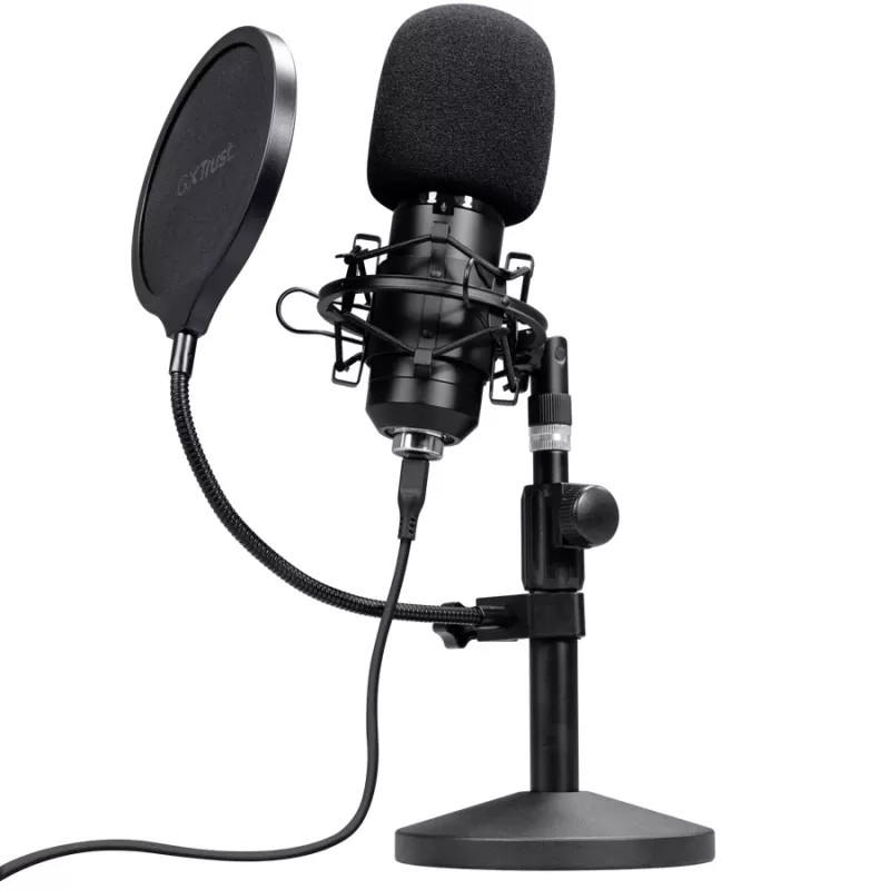 Studio microphone TRUST GXT 269 Emita II — USB wired, metal housing, table mount, black (42×162×42 mm)