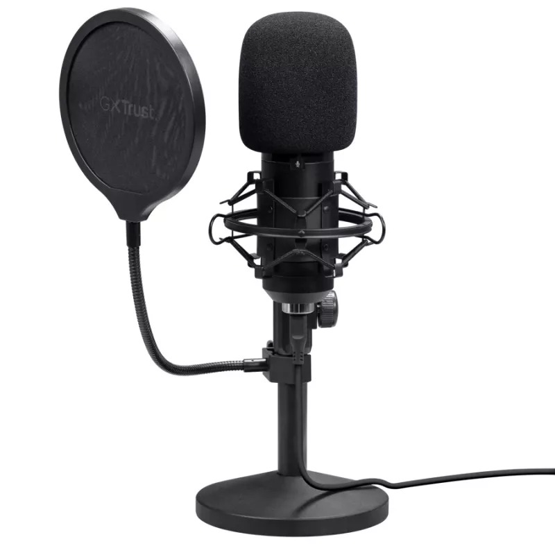 Studio microphone TRUST GXT 269 Emita II — USB wired, metal housing, table mount, black (42×162×42 mm)