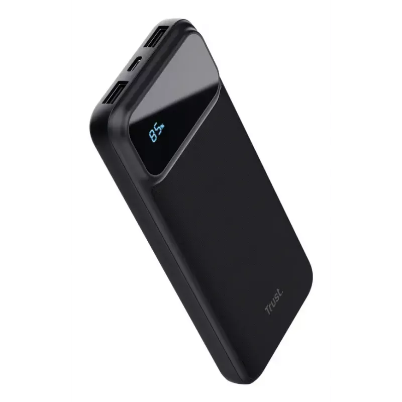 Power bank TRUST 25882 — Portable Li‑Ion 10000 mAh, PD 3.0/PPS/QC3.0, 2×USB‑A + 1×USB‑C, 20W, Black