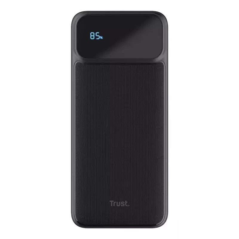 Power bank TRUST 25883 — 20000 mAh Li‑Ion, PD & Quick Charge 3.0, 2×USB‑A + 1×USB‑C, 20 W, Black