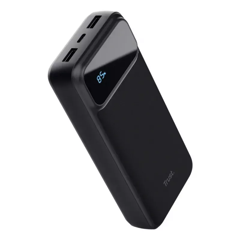 Power bank TRUST 25883 — 20000 mAh Li‑Ion, PD & Quick Charge 3.0, 2×USB‑A + 1×USB‑C, 20 W, Black