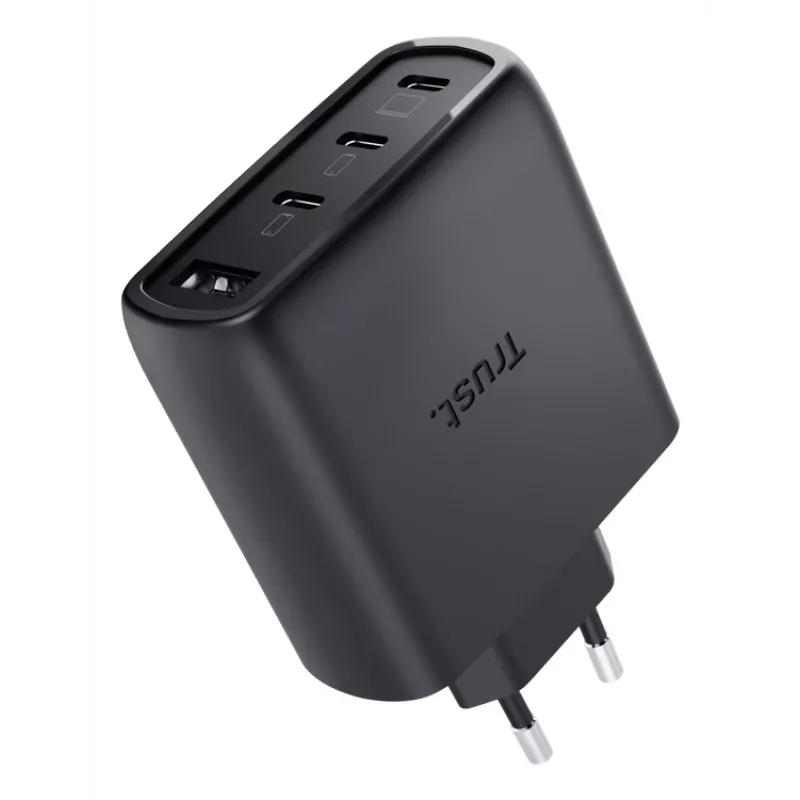 TRUST Maxo 65W indoor AC fast charger, 3× USB-C, max 20V, 2m cable, black