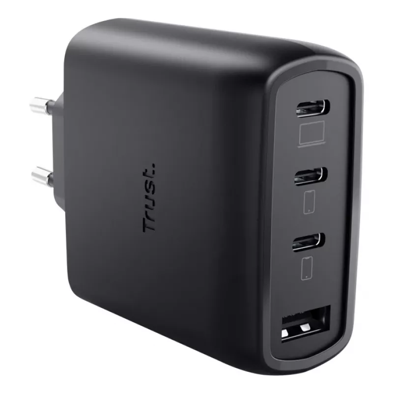 TRUST Maxo 65W indoor AC fast charger, 3× USB-C, max 20V, 2m cable, black