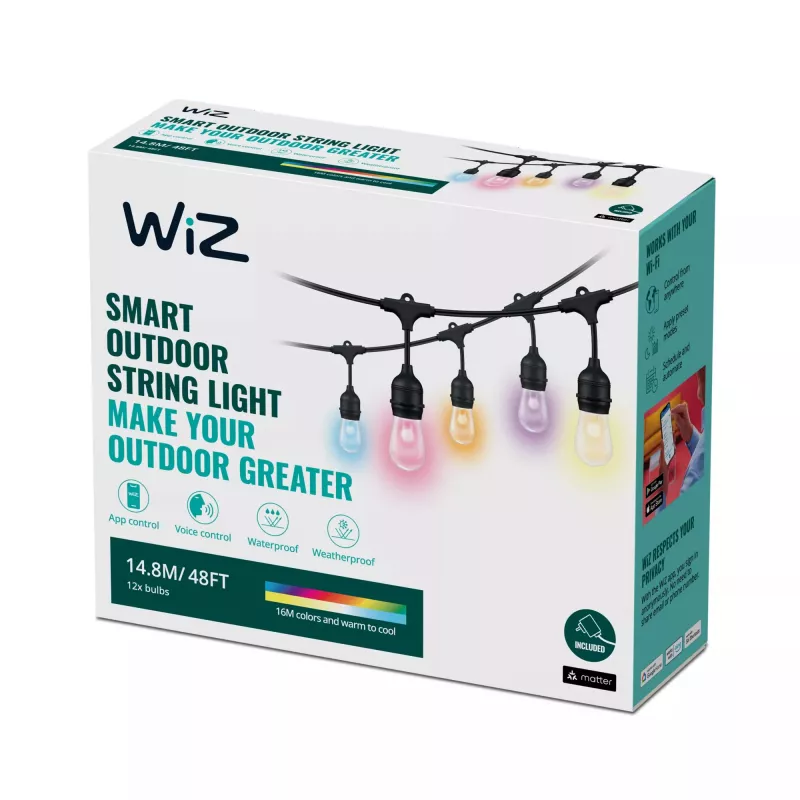 WiZ String Lights, Smart string light, Wi-Fi/Bluetooth, Black, Wi-Fi 4 (802.11n), 802.11b, 802.11g, LED, Plastic
