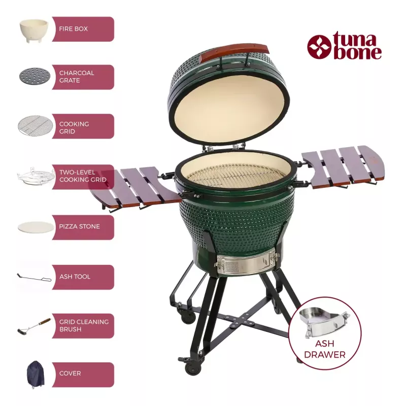 TARGUS Kamado Pro 22 inch grill Size M (TunaBone) – ceramic kamado, 22-inch cooking surface, green
