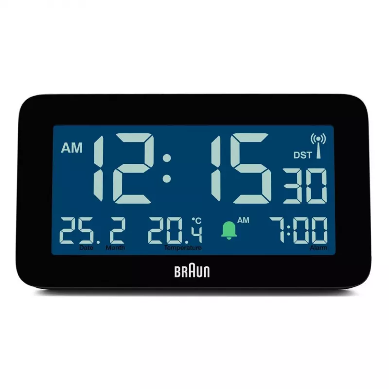 Digital alarm clock Braun BC10B-DCF Black LCD Battery AA