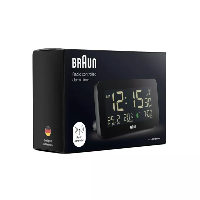 Digital alarm clock Braun BC10B-DCF Black LCD Battery AA
