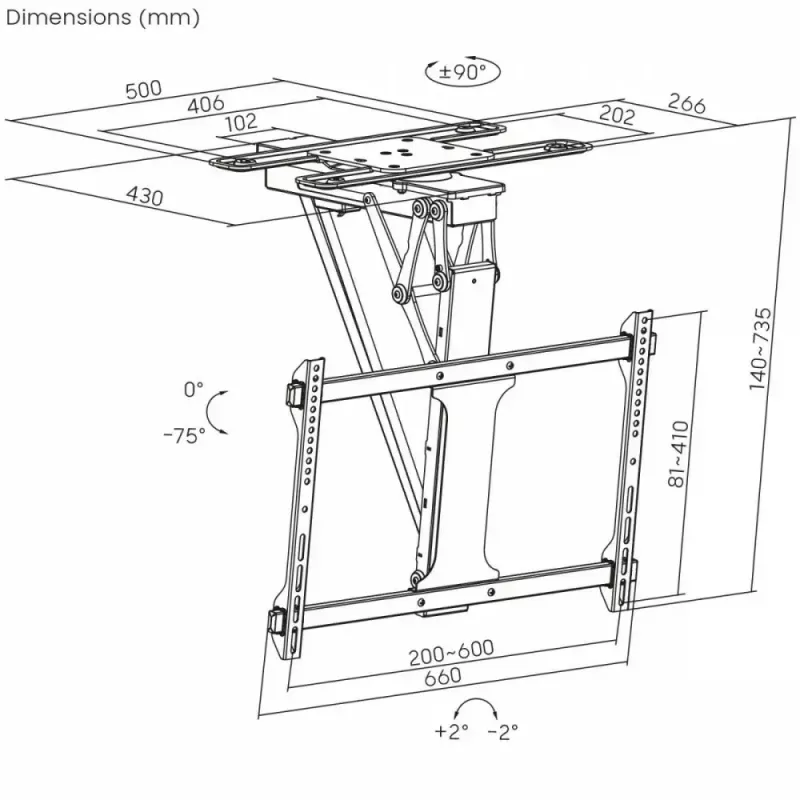 Ceiling electric TV mount MACLEAN MC-490 for 32–75 inch TVs, motorized tilt and rotation