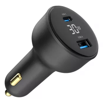 Car charger Gembird TA-UC-AC2PD30LCD-CAR-01, USB-C, 30 W, 12–24 V, black