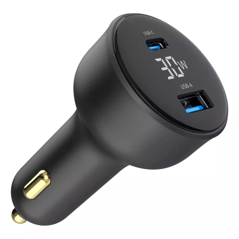Car charger Gembird TA-UC-AC2PD30LCD-CAR-01, USB-C, 30 W, 12–24 V, black