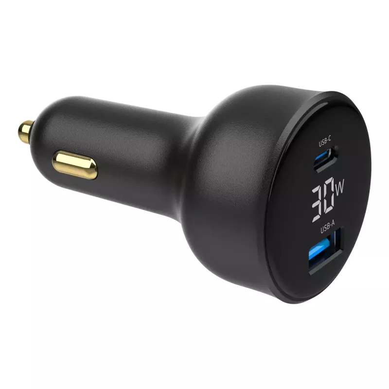 Car charger Gembird TA-UC-AC2PD30LCD-CAR-01, USB-C, 30 W, 12–24 V, black