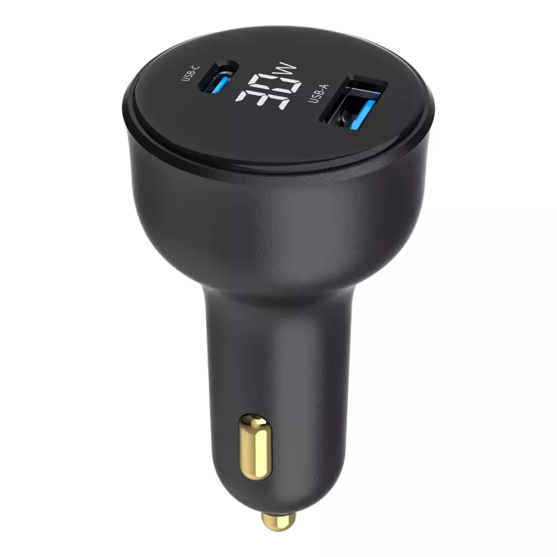 Car charger Gembird TA-UC-AC2PD30LCD-CAR-01, USB-C, 30 W, 12–24 V, black