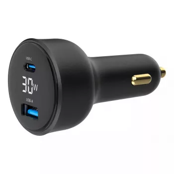 Car charger Gembird TA-UC-AC2PD30LCD-CAR-01, USB-C, 30 W, 12–24 V, black