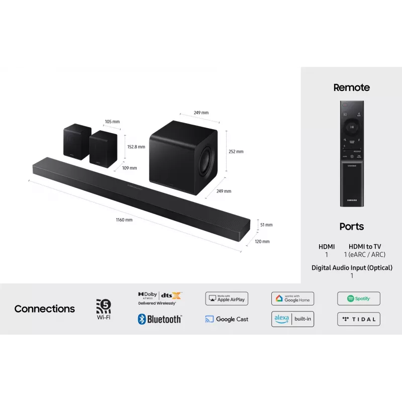 Samsung Q-series QS750F 5.1.2ch Soundbar with Subwoofer & Rear Speakers (2025)